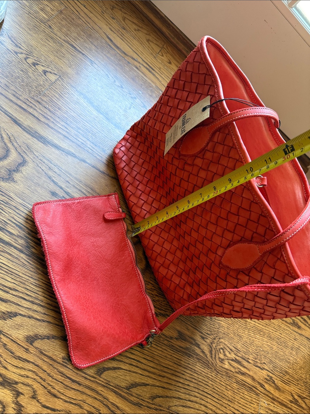 NWT Frank Exe Woven Orange Leather Tote Bag with Double Handles with inside bag - Picture 4 of 7